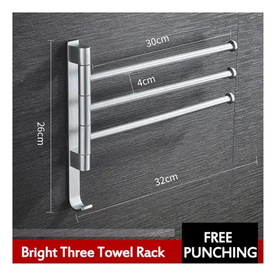 (Bright three towel rack) Aluminum Wall Mount Towel Rail Rack Rotatable Holders 2/3/4/5 Storage 