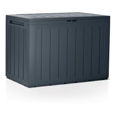 (Vertical Stripes, x1) Anthracite 190L Wood Design Outdoor Storage Box Garden Patio Plastic Ches