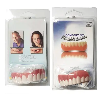 (1 pair as shown) Eco-friendly False Teeth Silicone Upper Lower smile Veneers Perfect Laugh