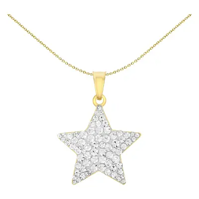 Jewelco London Women's 9ct Gold White Round Crystal Encrusted Pointed Super Star Charm Pendant N