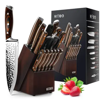 Knife Sets, 15-Piece Japanese Knife Set Kitchen Knife Set with Block Wooden, HOBO Chef Knife Set