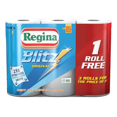 3 Rolls Of Regina Blitz 3ply Kitchen Paper Towels - Sheets Per Roll