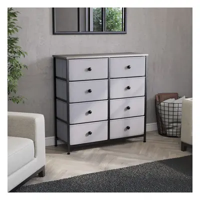 (Beige & Grey Wood) Chorley Fabric Drawer Home Storage Chest