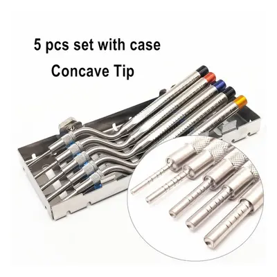 (5 pcs concave with case) Dental Implant Osteotome Tool Dental Sinus Lift Lifting Tool Bended Ti