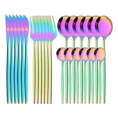 (multicolor, 24PCS) Luxury 24pcs Rose Gold Dinnerware Set Knife Fork Spoon Cutlery Set With Gift