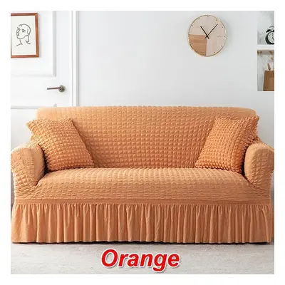 (orange, Double 145-185cm) Ruffled Seersucker Sofa Cover For Living Room Thick Elastic Solid Str