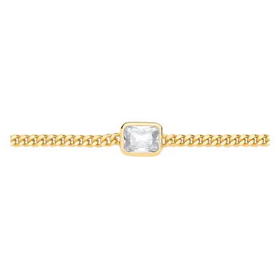 Jewelco London Ladies Gold-Plated Sterling Silver Radiant CZ Bezel Solitaire Curb Chain Bracelet