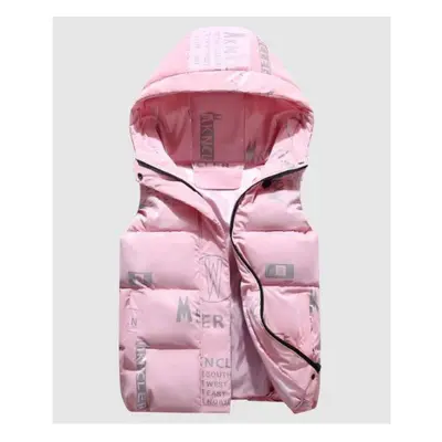 (pink, XXXL) New Korean Loose Fashion Bright Thickened Vest Pink Black Bread Coat