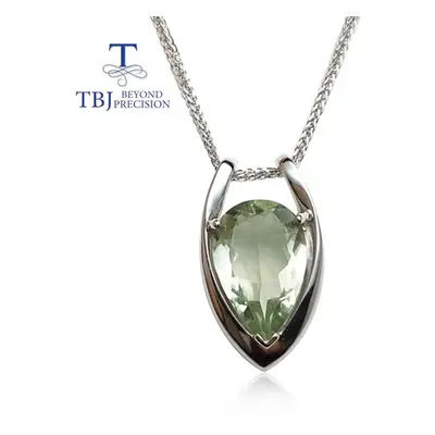 (green, M) Sterling Silver Natural Green Amethyst Pendant Necklace And Jewelry Set Simple Daily 