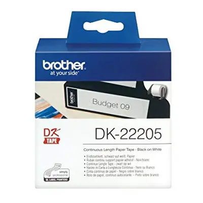 DK-22205 Label Roll | Continuous Length Paper | Black On White | 62mm (W) X 30.48M (L) | Brother