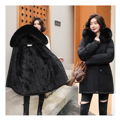 (Black, UK = Tag XL) Womens Parka Fur Hooded Ladies Fleece Lined Winter Warm Long Coat Jacket Ou