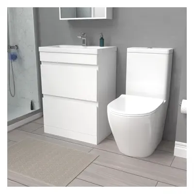 Nes Home 600mm Drawers Gloss White Basin Vanity & Rimless Close Coupled Toilet