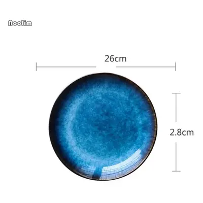 (D) Japanese Kiln Blue Shallow Plate Flat Plate Round Tray Steak Dish Plate Pasta Dish Home Dinn