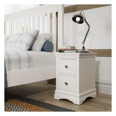 Bedside Table Storage Drawer Solid Pine MDF Nightstand White