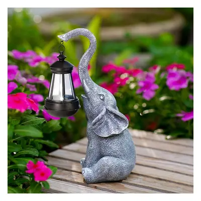 (1 Elephant) 27.5cm Elephant Outdoor Statues Figurines with Solar Powered LED Lights for Garden/