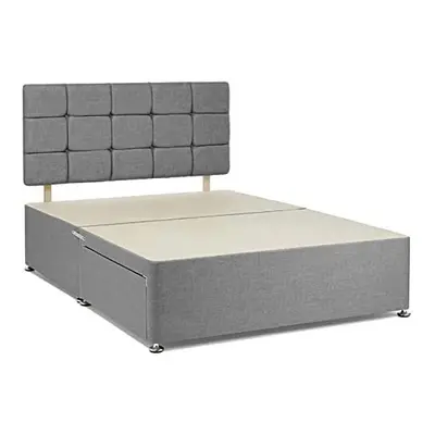 Grey chenille fabric divan bed base with headboard and drawers on same side. (4FT6 Double-2 draw