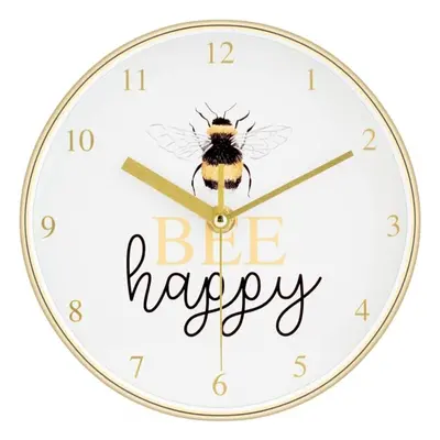 20cm BUMBLE BEE Small Round Wall Clock Polished Yellow Gold Effect Be Happy