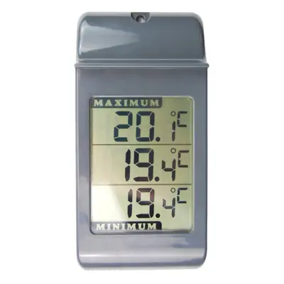 Large Digital Max Min Thermometer in Grey - Indoor Outdoor Garden Greenhouse Wall