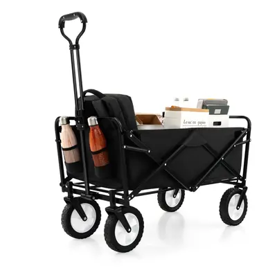 Folding Garden Cart Camping Wheelbarrow W/ Adjustable Handle & Drink Holder