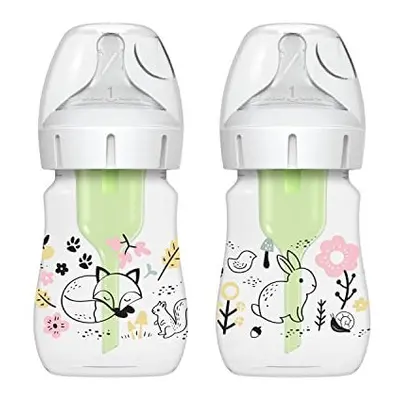 Dr Brown's Anti-Colic Options+ Wide-Neck Baby Bottle, 5oz/150ml, 2-Pack - Woodland Design