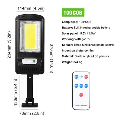 (100COB) LED Solar Power Street Light PIR Motion Sensor Wall Lamp w/Remote Waterproof