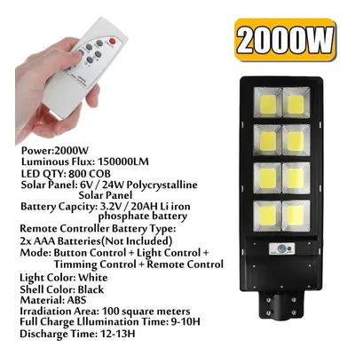 (2000W) 800-2000W 400/600/800 COB Solar Wall Street Light PIR Motion Garden Lamp Remote