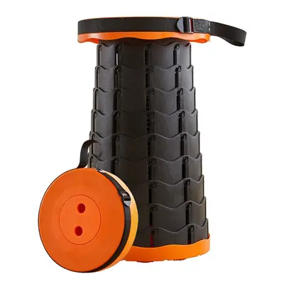 (Black Orange) Outdoor Furniture Retractable Stool Folding Portable Stool Chair Height Adjustabl