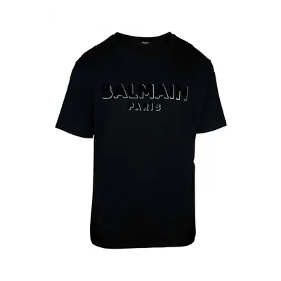 (EJO Blk/Blk/S, XL) Balmain Textured Logo T-Shirt