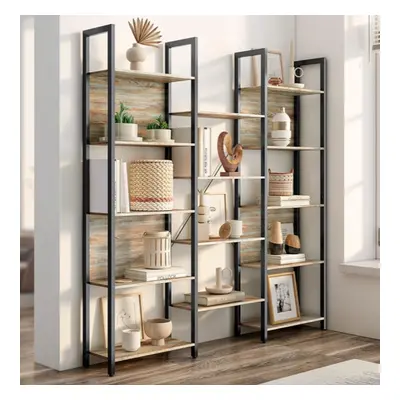 Large Storage Bookcase Modern Display Side Cabinet Tall Rustic Wooden Shelf Unit