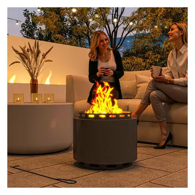 Outsunny 48.5cm Smokeless Wood Burning Firepit Metal Fire Pit, Dark Grey