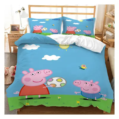 (King-240x220cm, 2) Peppa Pig Kids Single Double Bed Linen 3D Duvet Cover Set