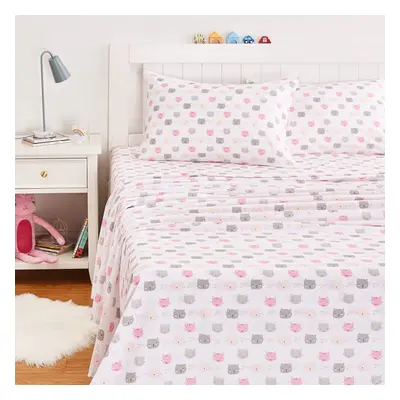 Amazon Basics - Piece Kid's Soft Easy-Wash Lightweight Microfiber Sheet Set, Full, Pink Kitties,