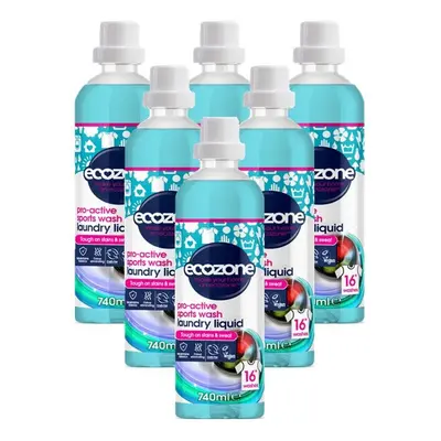 6 x Ecozone Pro-Active Sports Wash Laundry Liquid Washes 740ml