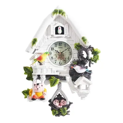 (white) Decorative Hanging Cuckoo Bird Clock Quartz Movement Hourly Chirping Wall Clock