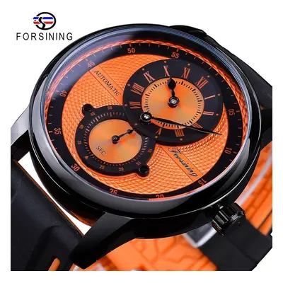 (orange) Forsining Fashion White Blue Automatic Wristwatch Transparent Waterproof Men Mechanical