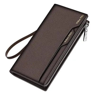 (brown) Leather Men&apos;s Wallet Williampolo Long Zipper Wallets