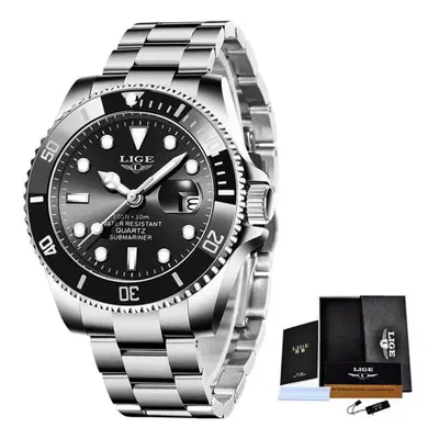 (Silver Black) Lige Luxury Fashion Divers Men Watch