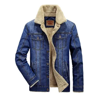 (blue, 3XL) Winter Men&apos;s Denim Jacket Thickened Loose Plus Size Windproof And Warm Coat