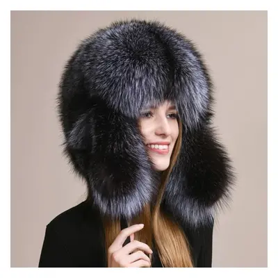 (as the picture, one size(56-60cm)) Full-haired Fox Hair Hat Overlord Hat Raccoon Hair Lei Feng 