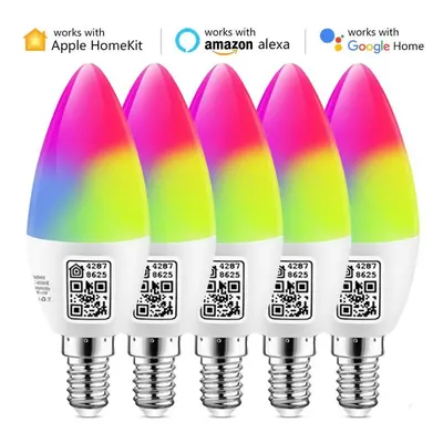 (as the picture, 5PCS x E14 Bulbs) Intelligent 5w Alexa Lighting Home Wifi Led Lamp Rgbcw Ww Mfi