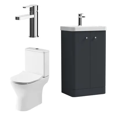 Cloakroom Suite - Vanity Unit, Tap and Toilet - Dark Grey