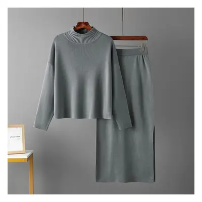 (gray, One Size) Women&apos;s Autumn Loose Fashion Two Piece Set Sweater Solid Color All Match S