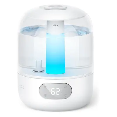 (White) 26dB Quiet Cool Mist Ultrasonic Humidifiers for Home, Nozzle, 30H Runtime, Ambient Light