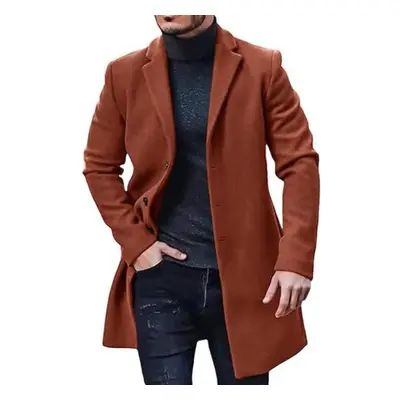 (brown, XL) Fashion New Product Woolen Coat Men&apos;s Mid Length Windbreaker Coat Jacket