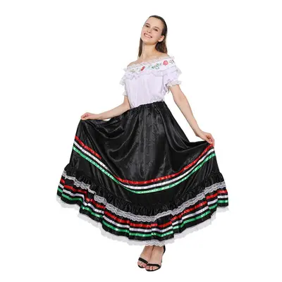 (as the picture, L) Women Traditional Mexican Dress Lace Flower Senorita Costume Festival Party 