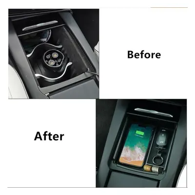 For Tesla Model X 2016~2019 Accessorie Center Console Armrest Organizer Wireless Phone Charger S