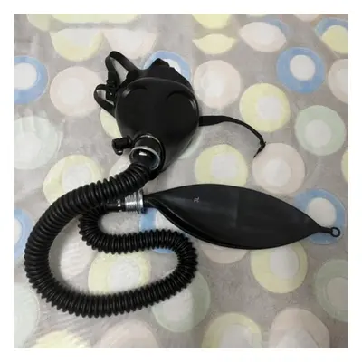 (dark grey, One Size) Half-face Silica Gel Gas Mask Fetish Latex Breathing Bag Rubber Tube Acces