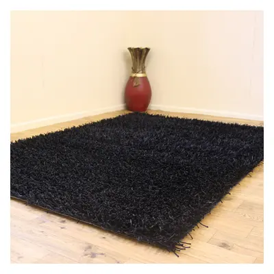 (Black, 70x140cm) Shaggy Rugs Sparkly Shiny Glitter Carpet 3cm Thick