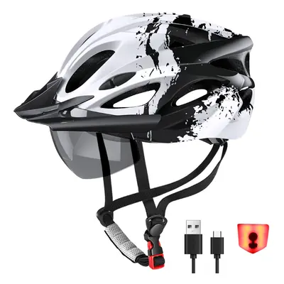 RaMokey Bike Helmet for Men and Women, Lightweight Cycle Helmet with LED Light Magnetic Goggle S