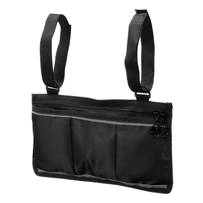 (Black) Wheelchair Side Bag Armrest Pouch Organizer Bag Phone Pocket Walker Scooter Tool Bag